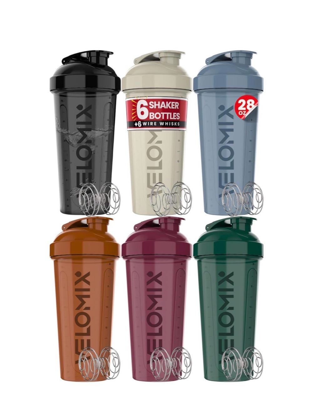 VELOMIX Protein Shaker Bottle for Mixes - 6 Pack - Brand New